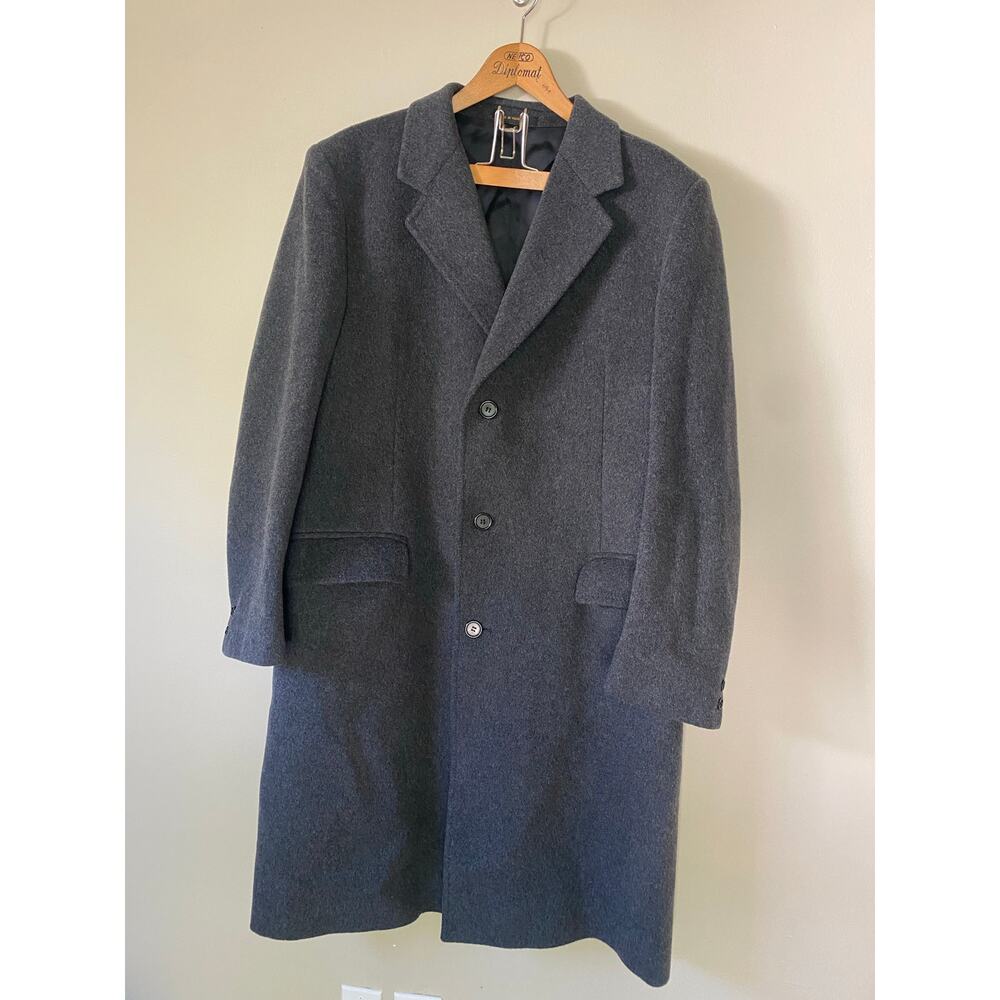 XL ish Vintage Saks Fifth Ave Menswear Cashmere Blend Overcoat Woven Italy Gray